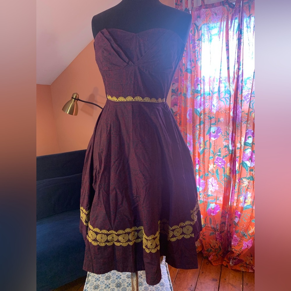 Eggplant, fit and flare, knee length, eggplant, Anthropologie cotton dress